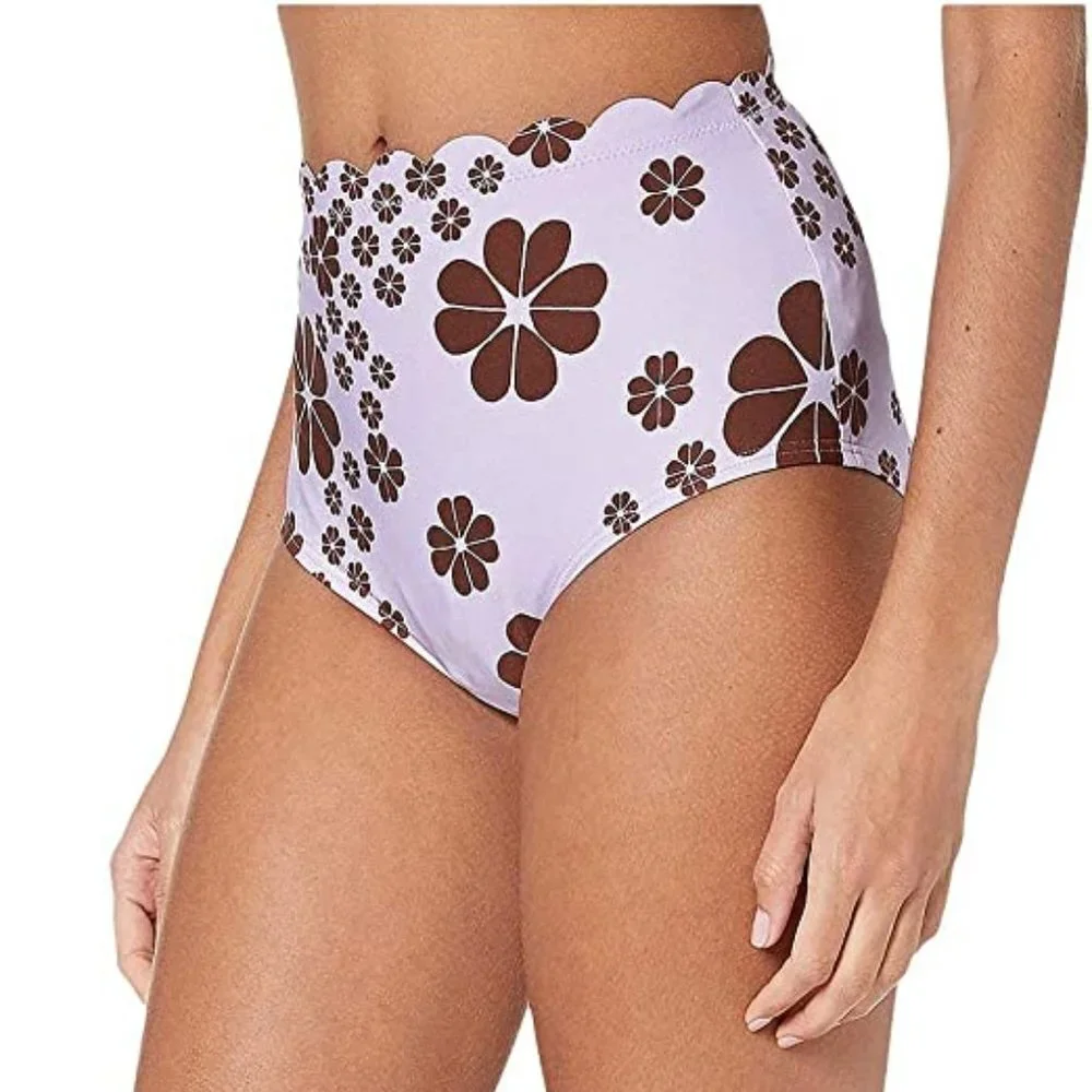 Kate Spade New York Scalloped High Waisted Bikini Bottoms Frozen Lilac